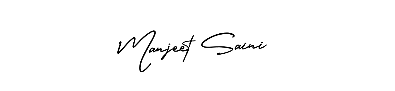 You should practise on your own different ways (AmerikaSignatureDemo-Regular) to write your name (Manjeet Saini) in signature. don't let someone else do it for you. Manjeet Saini signature style 3 images and pictures png