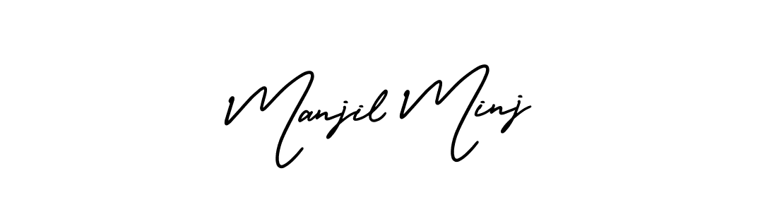 This is the best signature style for the Manjil Minj name. Also you like these signature font (AmerikaSignatureDemo-Regular). Mix name signature. Manjil Minj signature style 3 images and pictures png