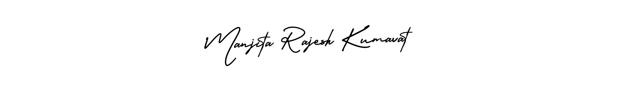 This is the best signature style for the Manjita Rajesh Kumavat name. Also you like these signature font (AmerikaSignatureDemo-Regular). Mix name signature. Manjita Rajesh Kumavat signature style 3 images and pictures png