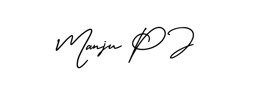 How to make Manju P J name signature. Use AmerikaSignatureDemo-Regular style for creating short signs online. This is the latest handwritten sign. Manju P J signature style 3 images and pictures png