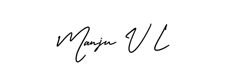 The best way (AmerikaSignatureDemo-Regular) to make a short signature is to pick only two or three words in your name. The name Manju V L include a total of six letters. For converting this name. Manju V L signature style 3 images and pictures png