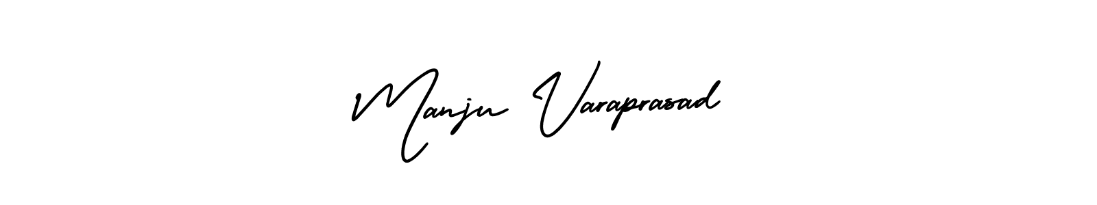 The best way (AmerikaSignatureDemo-Regular) to make a short signature is to pick only two or three words in your name. The name Manju Varaprasad include a total of six letters. For converting this name. Manju Varaprasad signature style 3 images and pictures png