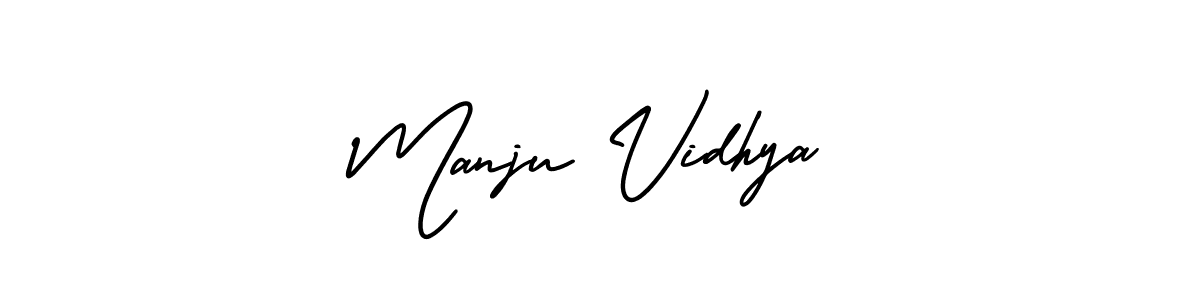 This is the best signature style for the Manju Vidhya name. Also you like these signature font (AmerikaSignatureDemo-Regular). Mix name signature. Manju Vidhya signature style 3 images and pictures png