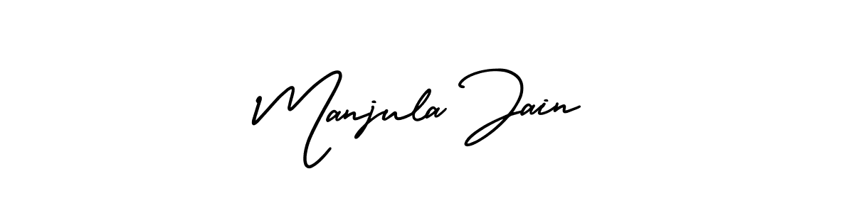 You should practise on your own different ways (AmerikaSignatureDemo-Regular) to write your name (Manjula Jain) in signature. don't let someone else do it for you. Manjula Jain signature style 3 images and pictures png