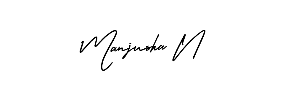 How to make Manjusha N name signature. Use AmerikaSignatureDemo-Regular style for creating short signs online. This is the latest handwritten sign. Manjusha N signature style 3 images and pictures png