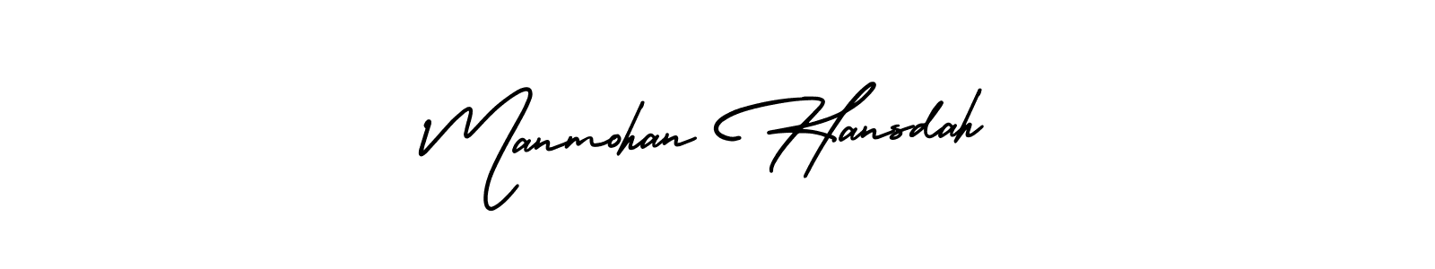 This is the best signature style for the Manmohan Hansdah name. Also you like these signature font (AmerikaSignatureDemo-Regular). Mix name signature. Manmohan Hansdah signature style 3 images and pictures png