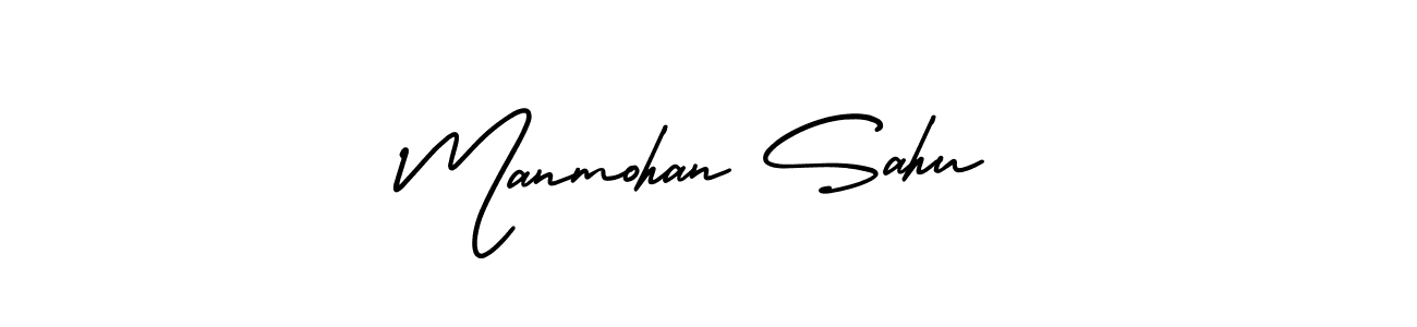 You should practise on your own different ways (AmerikaSignatureDemo-Regular) to write your name (Manmohan Sahu) in signature. don't let someone else do it for you. Manmohan Sahu signature style 3 images and pictures png