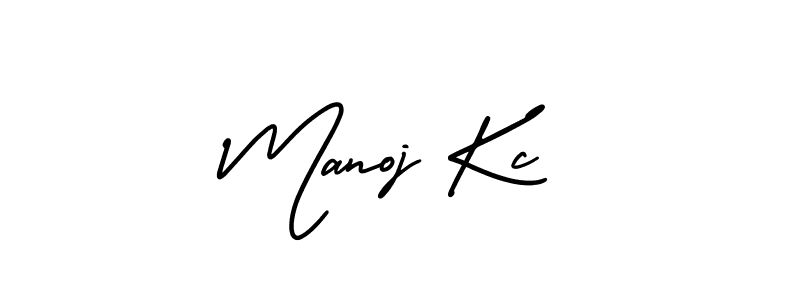 You should practise on your own different ways (AmerikaSignatureDemo-Regular) to write your name (Manoj Kc) in signature. don't let someone else do it for you. Manoj Kc signature style 3 images and pictures png