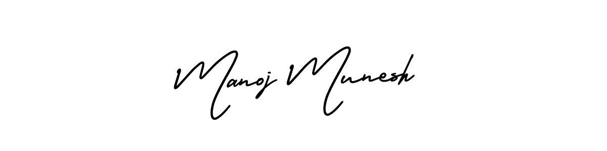 You should practise on your own different ways (AmerikaSignatureDemo-Regular) to write your name (Manoj Munesh) in signature. don't let someone else do it for you. Manoj Munesh signature style 3 images and pictures png