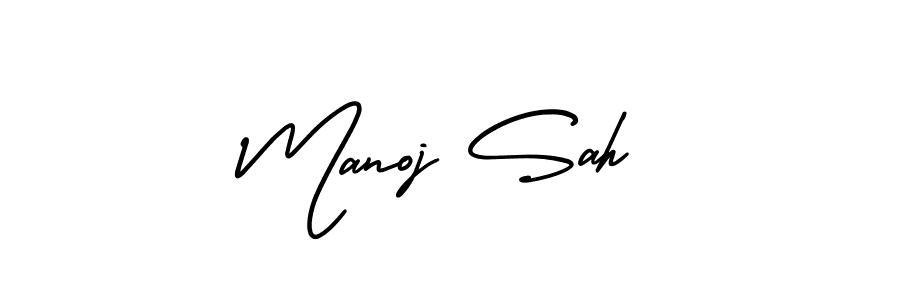 You should practise on your own different ways (AmerikaSignatureDemo-Regular) to write your name (Manoj Sah) in signature. don't let someone else do it for you. Manoj Sah signature style 3 images and pictures png