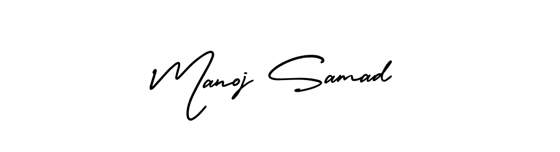 You should practise on your own different ways (AmerikaSignatureDemo-Regular) to write your name (Manoj Samad) in signature. don't let someone else do it for you. Manoj Samad signature style 3 images and pictures png