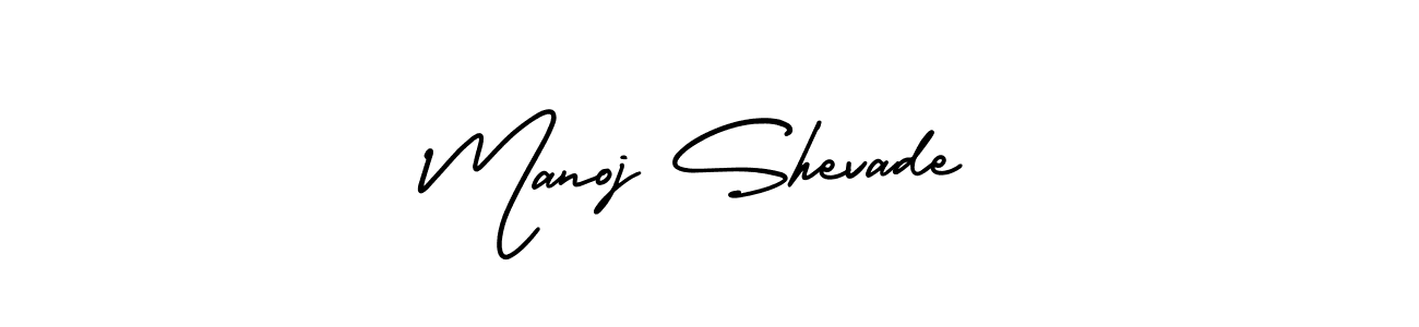 You should practise on your own different ways (AmerikaSignatureDemo-Regular) to write your name (Manoj Shevade) in signature. don't let someone else do it for you. Manoj Shevade signature style 3 images and pictures png