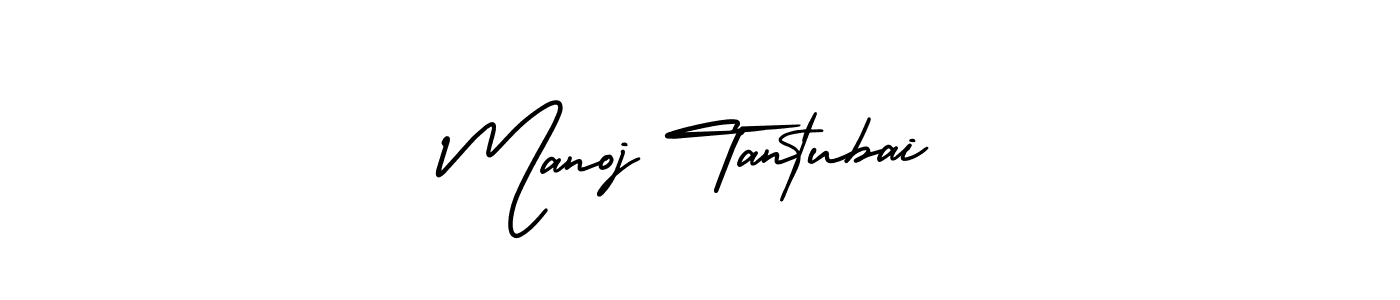 You should practise on your own different ways (AmerikaSignatureDemo-Regular) to write your name (Manoj Tantubai) in signature. don't let someone else do it for you. Manoj Tantubai signature style 3 images and pictures png