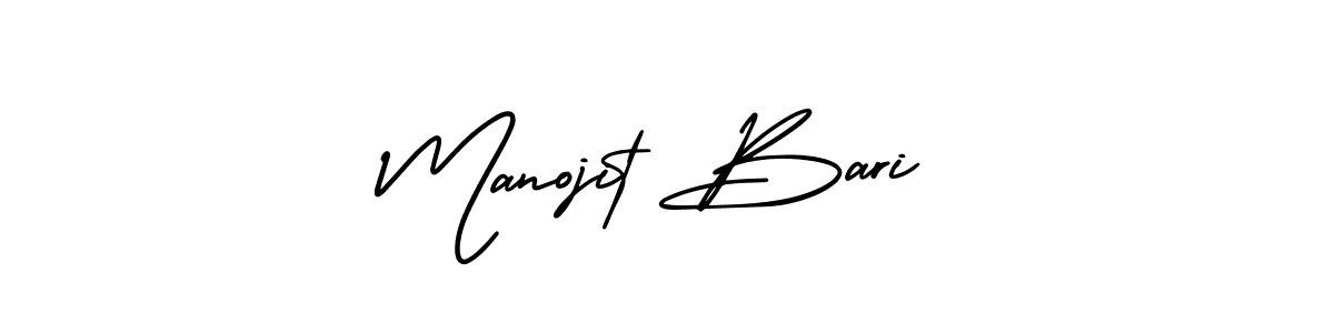 You should practise on your own different ways (AmerikaSignatureDemo-Regular) to write your name (Manojit Bari) in signature. don't let someone else do it for you. Manojit Bari signature style 3 images and pictures png