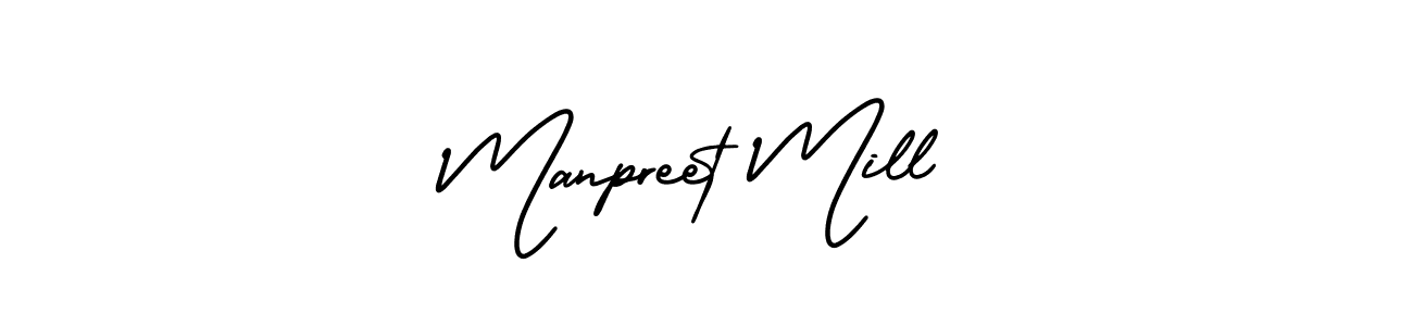 The best way (AmerikaSignatureDemo-Regular) to make a short signature is to pick only two or three words in your name. The name Manpreet Mill include a total of six letters. For converting this name. Manpreet Mill signature style 3 images and pictures png