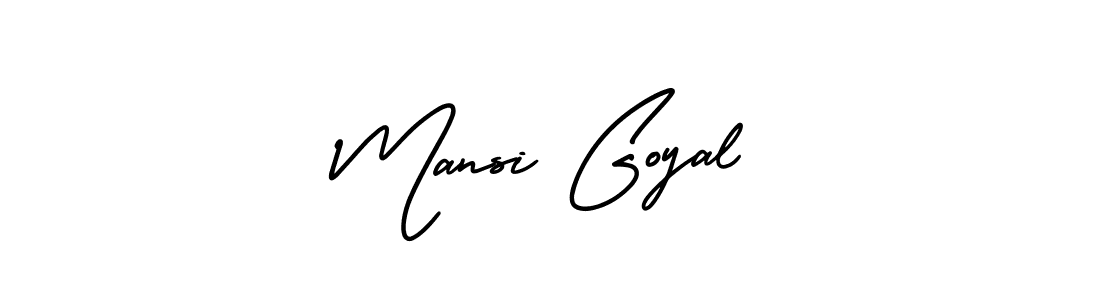 You should practise on your own different ways (AmerikaSignatureDemo-Regular) to write your name (Mansi Goyal) in signature. don't let someone else do it for you. Mansi Goyal signature style 3 images and pictures png