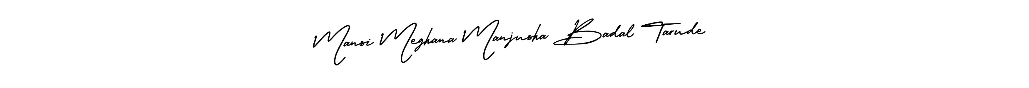 It looks lik you need a new signature style for name Mansi Meghana Manjusha Badal Tarude. Design unique handwritten (AmerikaSignatureDemo-Regular) signature with our free signature maker in just a few clicks. Mansi Meghana Manjusha Badal Tarude signature style 3 images and pictures png