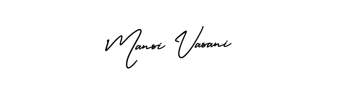 The best way (AmerikaSignatureDemo-Regular) to make a short signature is to pick only two or three words in your name. The name Mansi Vasani include a total of six letters. For converting this name. Mansi Vasani signature style 3 images and pictures png