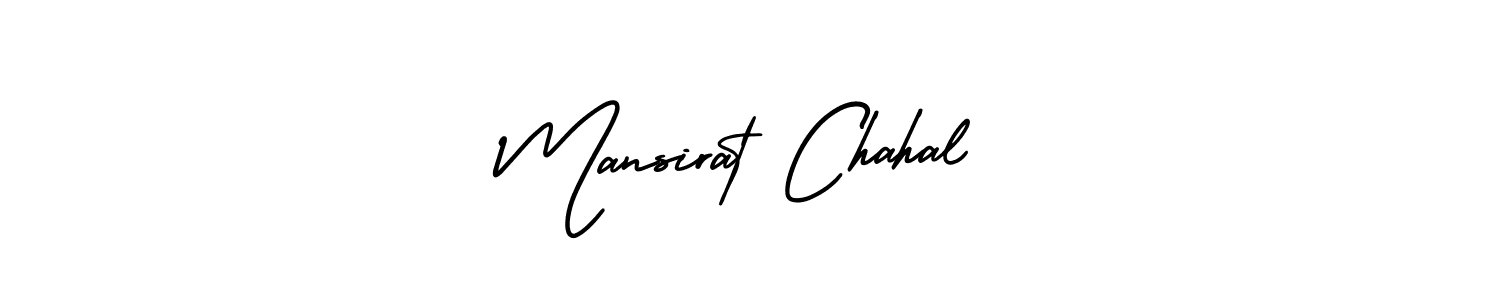 You should practise on your own different ways (AmerikaSignatureDemo-Regular) to write your name (Mansirat Chahal) in signature. don't let someone else do it for you. Mansirat Chahal signature style 3 images and pictures png