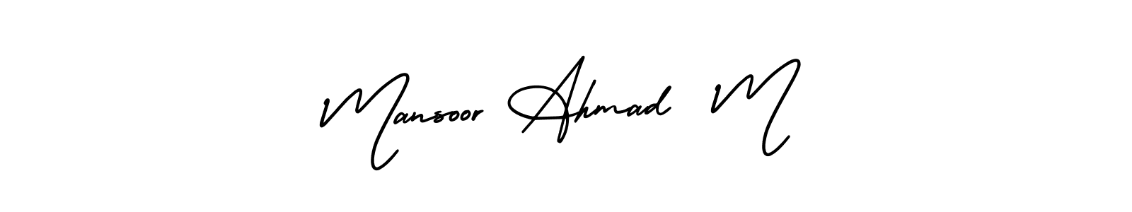 This is the best signature style for the Mansoor Ahmad  M name. Also you like these signature font (AmerikaSignatureDemo-Regular). Mix name signature. Mansoor Ahmad  M signature style 3 images and pictures png