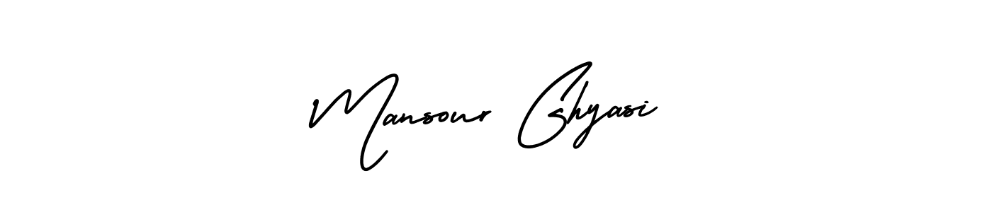 You should practise on your own different ways (AmerikaSignatureDemo-Regular) to write your name (Mansour Ghyasi) in signature. don't let someone else do it for you. Mansour Ghyasi signature style 3 images and pictures png