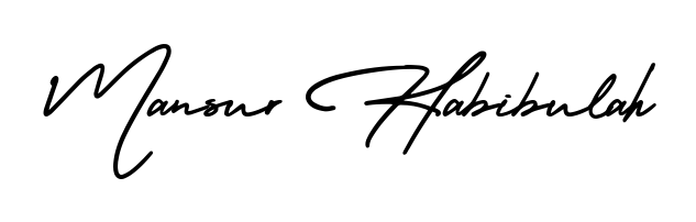 A stylish, flowing autograph style designed for name Mansur Habibulah using AmerikaSignatureDemo-Regular typography. Perfect for digital creative projects. Mansur Habibulah signature style 3 images and pictures png