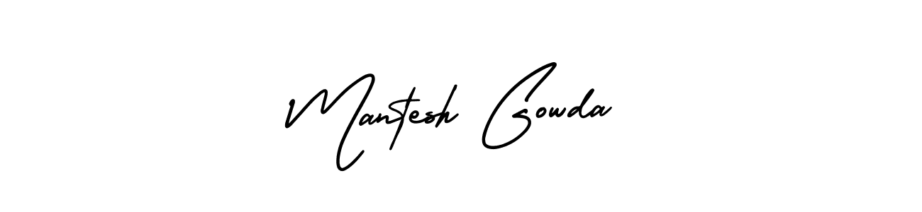 You should practise on your own different ways (AmerikaSignatureDemo-Regular) to write your name (Mantesh Gowda) in signature. don't let someone else do it for you. Mantesh Gowda signature style 3 images and pictures png
