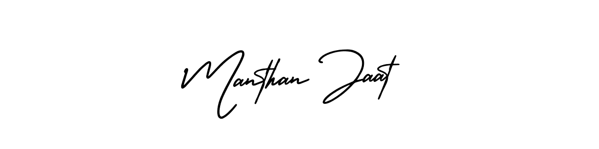 You should practise on your own different ways (AmerikaSignatureDemo-Regular) to write your name (Manthan Jaat) in signature. don't let someone else do it for you. Manthan Jaat signature style 3 images and pictures png