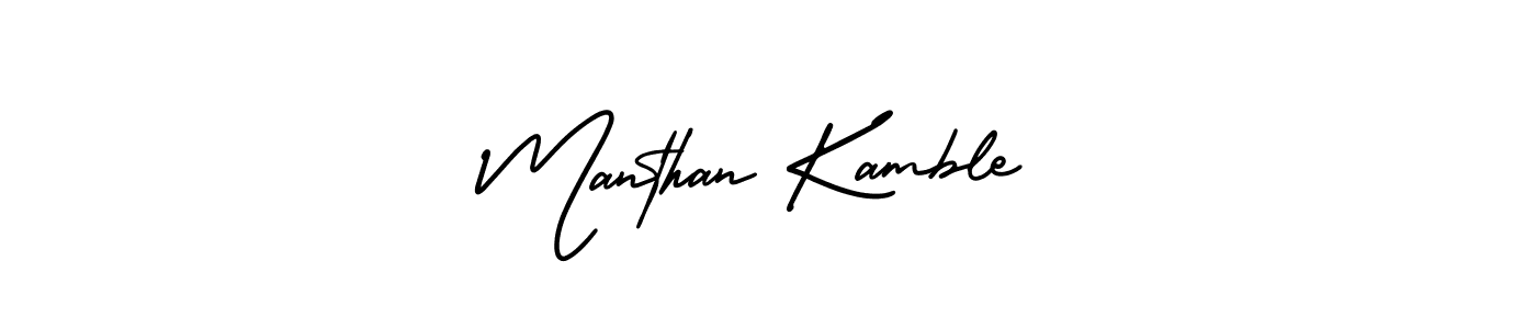 The best way (AmerikaSignatureDemo-Regular) to make a short signature is to pick only two or three words in your name. The name Manthan Kamble include a total of six letters. For converting this name. Manthan Kamble signature style 3 images and pictures png