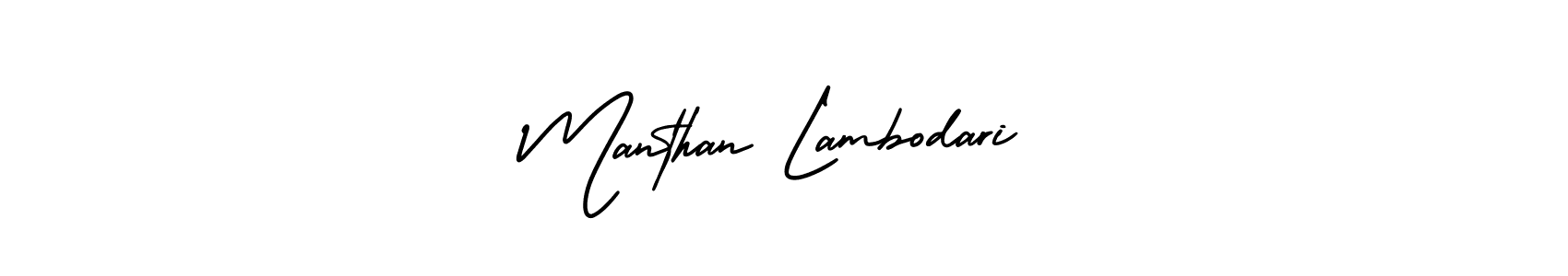 The best way (AmerikaSignatureDemo-Regular) to make a short signature is to pick only two or three words in your name. The name Manthan Lambodari include a total of six letters. For converting this name. Manthan Lambodari signature style 3 images and pictures png