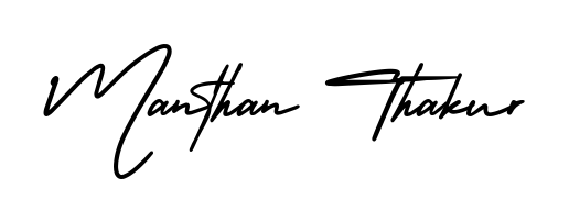Express your personality with a custom Manthan Thakur signature crafted with AmerikaSignatureDemo-Regular typography. Free transparent PNG download available. Manthan Thakur signature style 3 images and pictures png