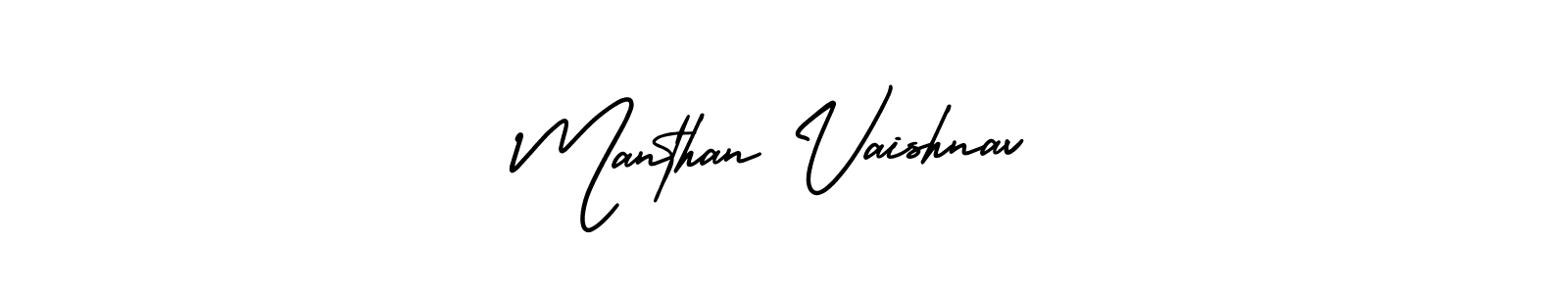 You should practise on your own different ways (AmerikaSignatureDemo-Regular) to write your name (Manthan Vaishnav) in signature. don't let someone else do it for you. Manthan Vaishnav signature style 3 images and pictures png