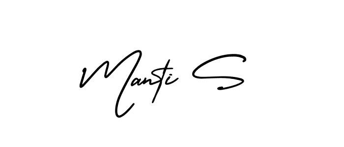 How to make Manti S name signature. Use AmerikaSignatureDemo-Regular style for creating short signs online. This is the latest handwritten sign. Manti S signature style 3 images and pictures png