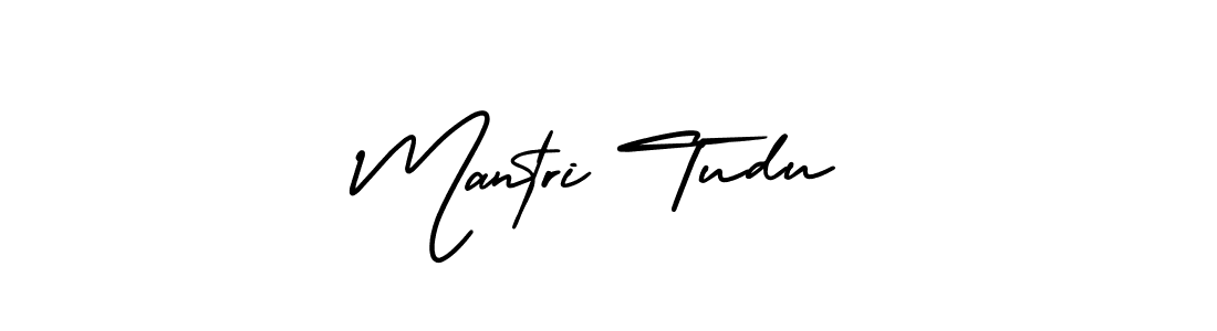 You should practise on your own different ways (AmerikaSignatureDemo-Regular) to write your name (Mantri Tudu) in signature. don't let someone else do it for you. Mantri Tudu signature style 3 images and pictures png