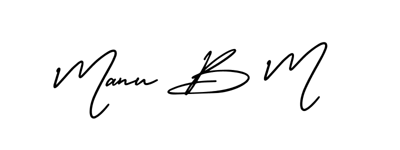 You should practise on your own different ways (AmerikaSignatureDemo-Regular) to write your name (Manu B M) in signature. don't let someone else do it for you. Manu B M signature style 3 images and pictures png