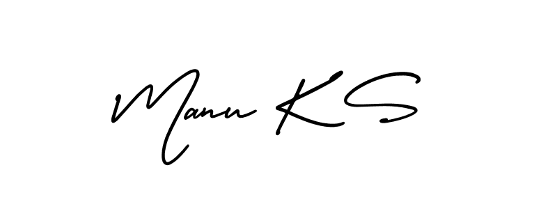 Manu K S stylish signature style. Best Handwritten Sign (AmerikaSignatureDemo-Regular) for my name. Handwritten Signature Collection Ideas for my name Manu K S. Manu K S signature style 3 images and pictures png