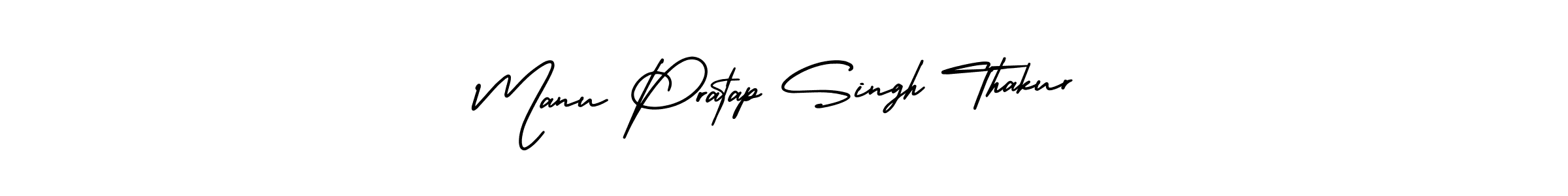 You should practise on your own different ways (AmerikaSignatureDemo-Regular) to write your name (Manu Pratap Singh Thakur) in signature. don't let someone else do it for you. Manu Pratap Singh Thakur signature style 3 images and pictures png