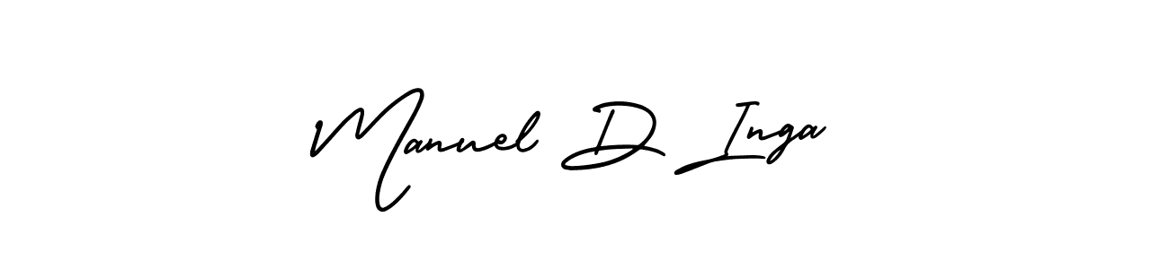 You should practise on your own different ways (AmerikaSignatureDemo-Regular) to write your name (Manuel D Inga) in signature. don't let someone else do it for you. Manuel D Inga signature style 3 images and pictures png