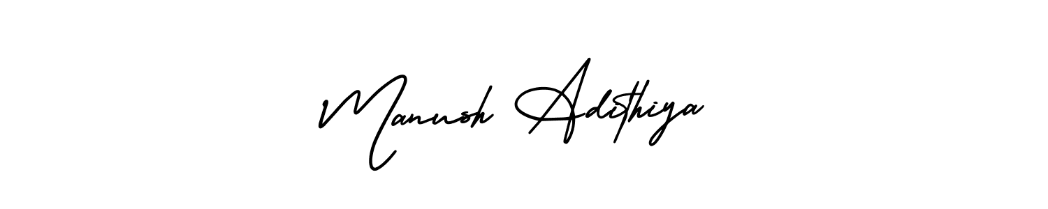 Also You can easily find your signature by using the search form. We will create Manush Adithiya name handwritten signature images for you free of cost using AmerikaSignatureDemo-Regular sign style. Manush Adithiya signature style 3 images and pictures png