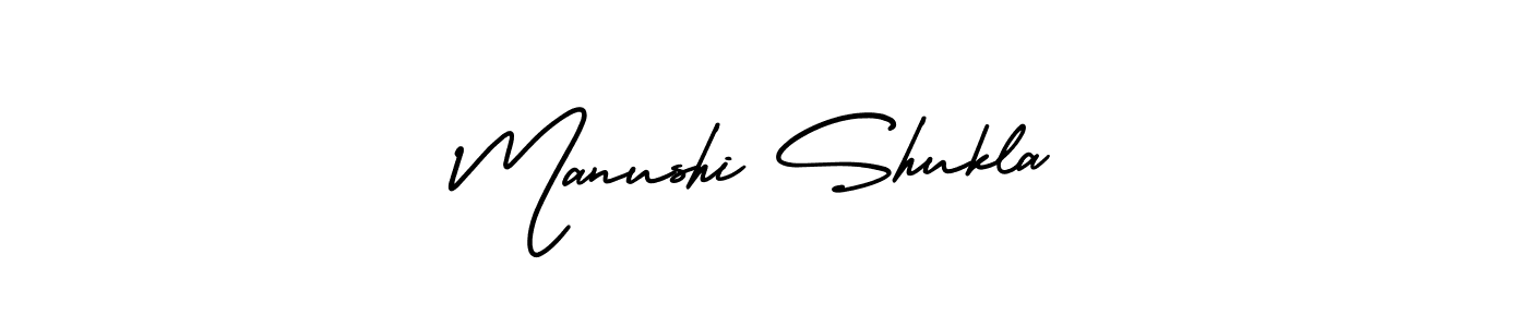 You should practise on your own different ways (AmerikaSignatureDemo-Regular) to write your name (Manushi Shukla) in signature. don't let someone else do it for you. Manushi Shukla signature style 3 images and pictures png