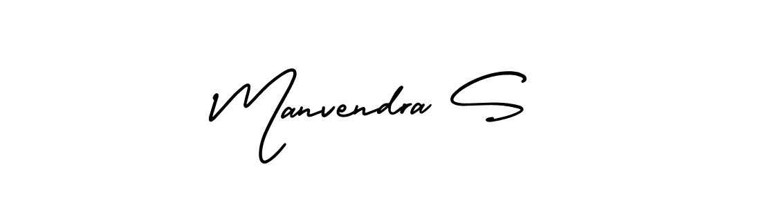 You should practise on your own different ways (AmerikaSignatureDemo-Regular) to write your name (Manvendra S) in signature. don't let someone else do it for you. Manvendra S signature style 3 images and pictures png