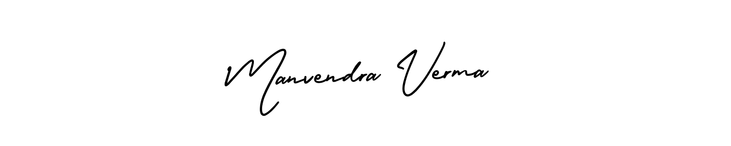 You should practise on your own different ways (AmerikaSignatureDemo-Regular) to write your name (Manvendra Verma) in signature. don't let someone else do it for you. Manvendra Verma signature style 3 images and pictures png