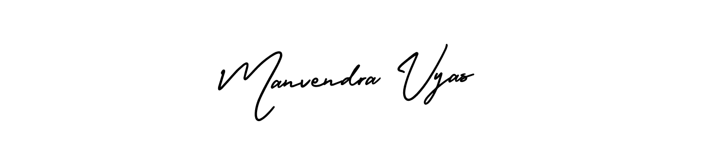 The best way (AmerikaSignatureDemo-Regular) to make a short signature is to pick only two or three words in your name. The name Manvendra Vyas include a total of six letters. For converting this name. Manvendra Vyas signature style 3 images and pictures png