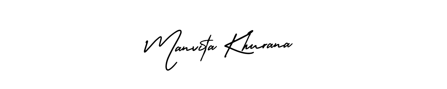 You should practise on your own different ways (AmerikaSignatureDemo-Regular) to write your name (Manvita Khurana) in signature. don't let someone else do it for you. Manvita Khurana signature style 3 images and pictures png