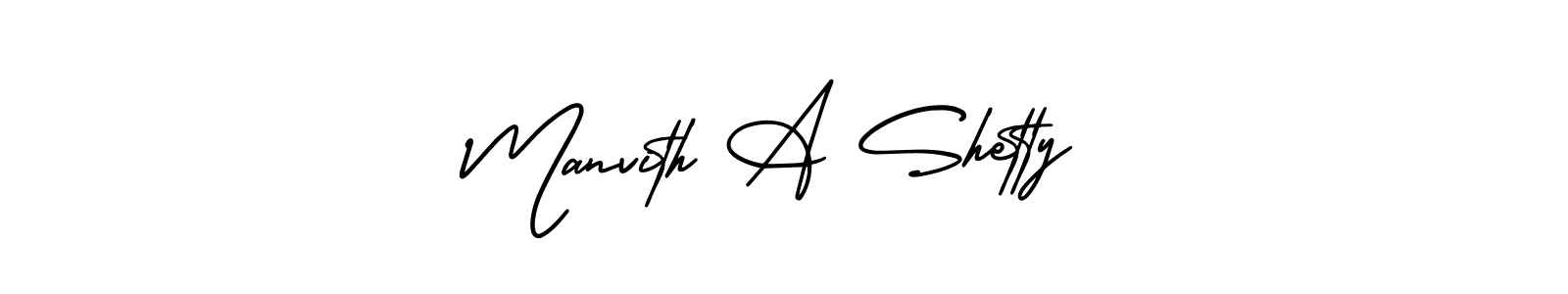 You should practise on your own different ways (AmerikaSignatureDemo-Regular) to write your name (Manvith A Shetty) in signature. don't let someone else do it for you. Manvith A Shetty signature style 3 images and pictures png