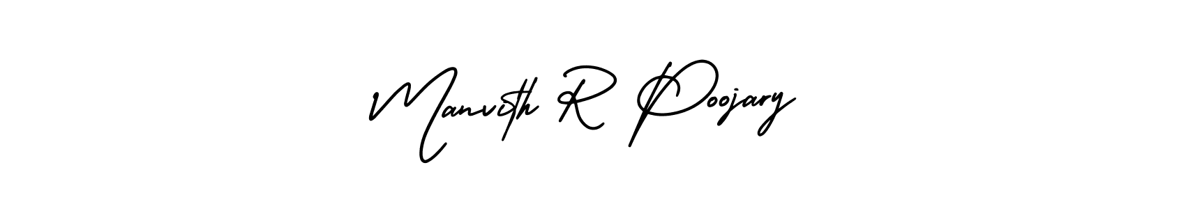 The best way (AmerikaSignatureDemo-Regular) to make a short signature is to pick only two or three words in your name. The name Manvith R Poojary include a total of six letters. For converting this name. Manvith R Poojary signature style 3 images and pictures png