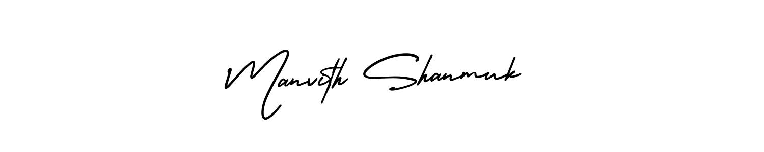 You should practise on your own different ways (AmerikaSignatureDemo-Regular) to write your name (Manvith Shanmuk) in signature. don't let someone else do it for you. Manvith Shanmuk signature style 3 images and pictures png