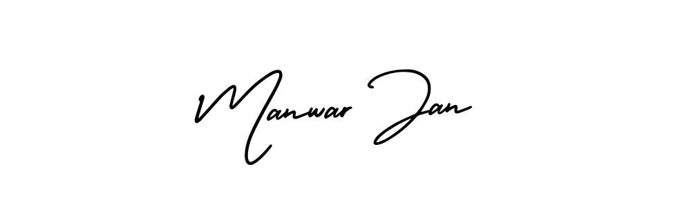 You should practise on your own different ways (AmerikaSignatureDemo-Regular) to write your name (Manwar Jan) in signature. don't let someone else do it for you. Manwar Jan signature style 3 images and pictures png