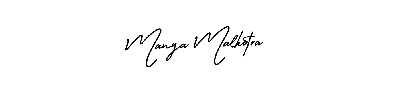 You should practise on your own different ways (AmerikaSignatureDemo-Regular) to write your name (Manya Malhotra) in signature. don't let someone else do it for you. Manya Malhotra signature style 3 images and pictures png