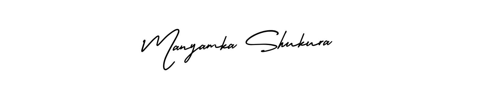 The best way (AmerikaSignatureDemo-Regular) to make a short signature is to pick only two or three words in your name. The name Manyamka Shukura include a total of six letters. For converting this name. Manyamka Shukura signature style 3 images and pictures png